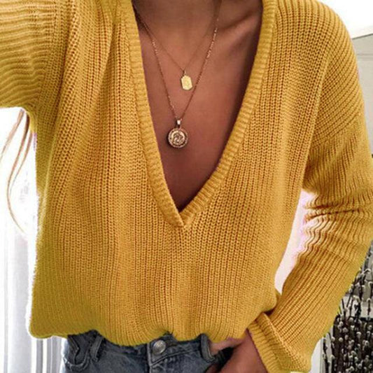 Elegant Autumn Winter Sweater Women's Knitted Sweaters Women Deep V Neck Sweaters casual Female Tops Pull Femme