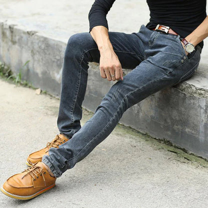 Vintage Men Slim Fit Jeans High Quality Trousers Designer Business