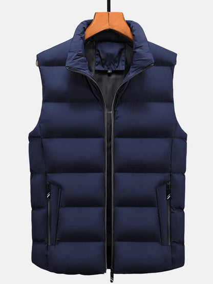 Men's Warm Padded Sleeveless Vest with Pocket - Solid Color Thicken Gilet