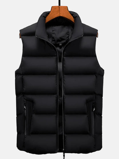 Men's Warm Padded Sleeveless Vest with Pocket - Solid Color Thicken Gilet