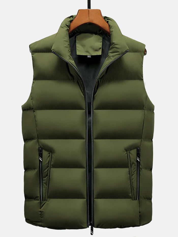 Men's Warm Padded Sleeveless Vest with Pocket - Solid Color Thicken Gilet