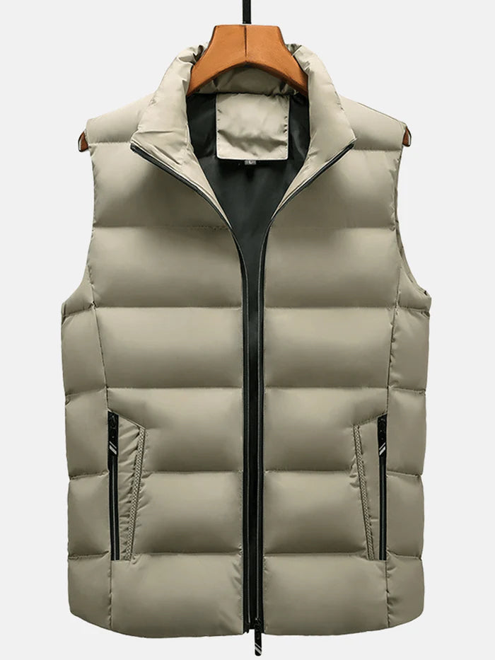 Men's Warm Padded Sleeveless Vest with Pocket - Solid Color Thicken Gilet